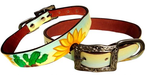 Showman Couture Sunflower and Cactus overlay leather dog collar